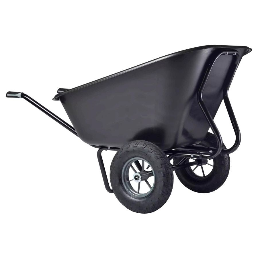 Brouette grand volume 300 litres polypro roues gonflées sur fond blanc