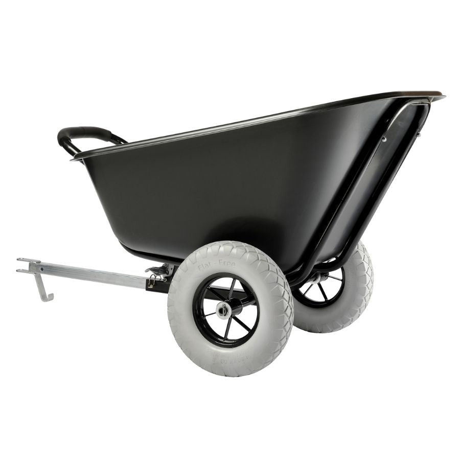Chariot de manutention tractable et basculant avec roues increvables sur fond blanc
