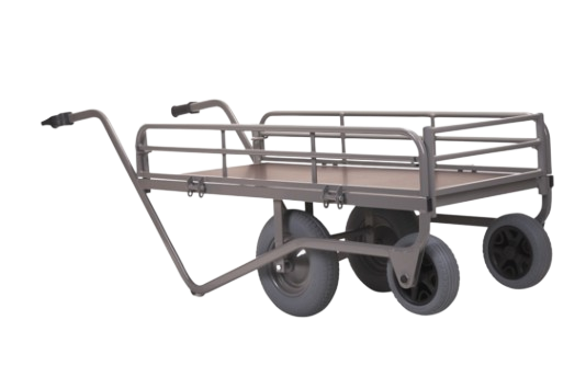 Chariot de transport avec roue increvable sur fond blanc