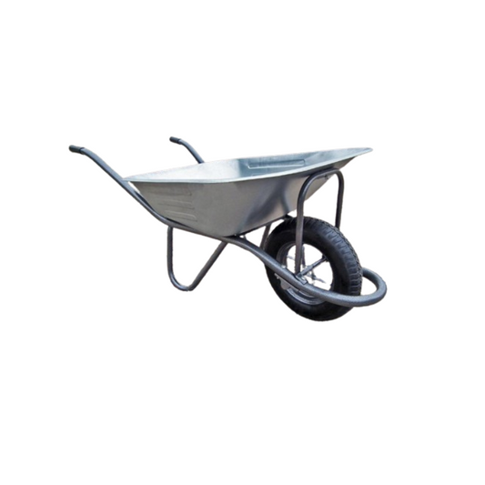 Brouette de chantier galvanisée de 90 litres pour travaux intensifs avec roue gonflée