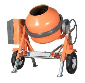 Bétonnière de 400 L homologué route sur fond blanc