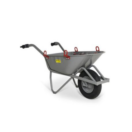 Brouette Matador de chantier soulevable par grue avec anneaux de levage et pneumatique sur fond blanc