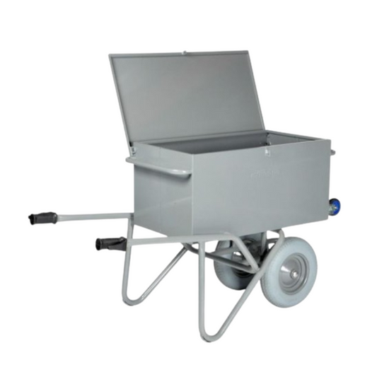 Caisse à outils inclinable sur 2 roues increvables sur fond blanc