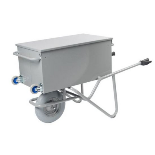 Caisse à outils sur une roue increvable sur fond blanc